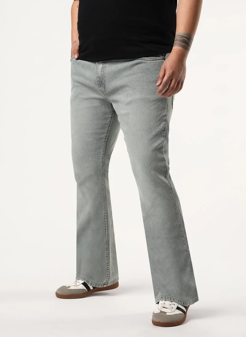 Urbano Fashion  Urbano Plus Men's Light Grey Bootcut Fit Mid Rise Tinted Heavy Washed Jeans Stretchable for Men | Best Price UAE